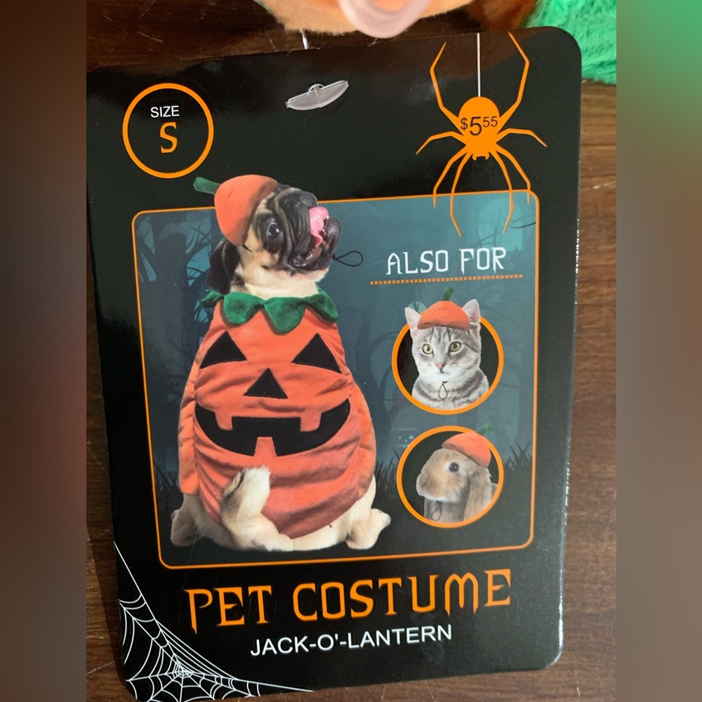 Jack-O-Lantern Pet Costume, Dog, Cat, Rabbit size Small 2 piece NWT
